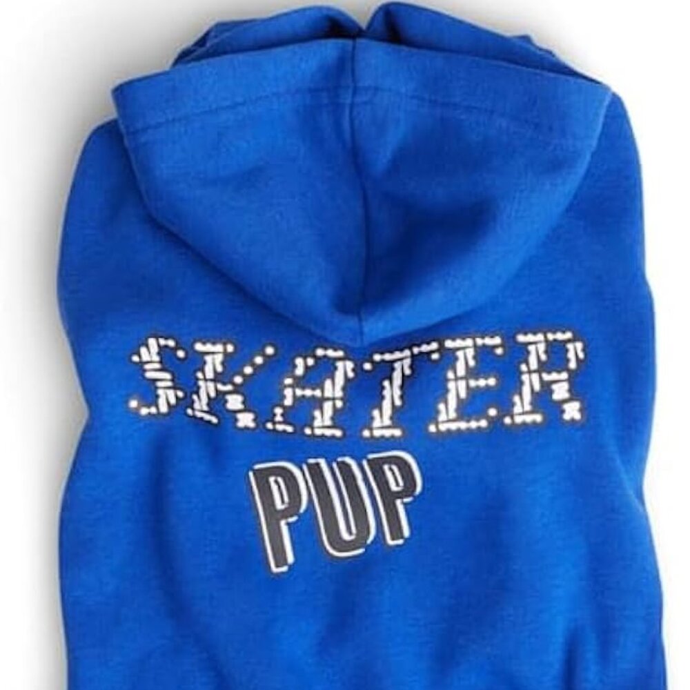 Dog Sweatshirt: Blue Skater Pup Hoodie, XXL